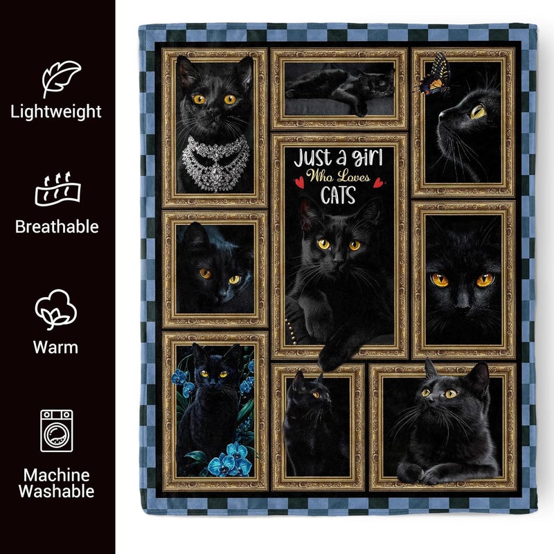 Levens Black Cat Blanket Gift for Girls Women, Just A Girl Who Loves Cats 50"x60" Soft Flannel Blankets for Cat Lovers Couch Sofa Bed, Kitty Black Cat Throw Blanket Birthday Gifts for Animal Lovers - Image 4